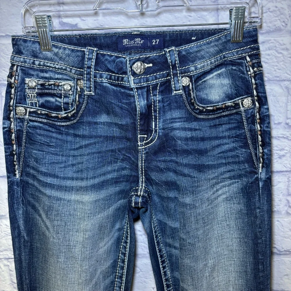 Miss Me Los Angeles Curvy Boot Cut Embellished  Beaded Jeans Bling Size 27x29.5